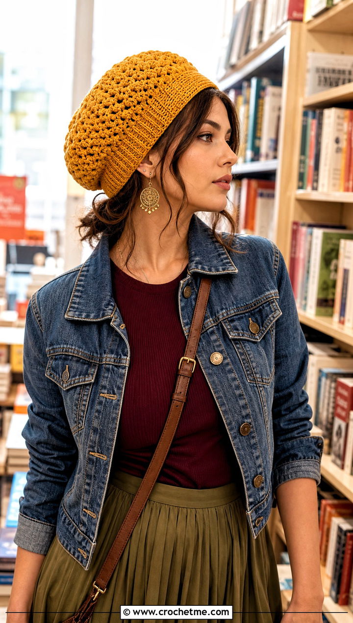 Crochet Tam Hat With Layered Midi Skirt - 25 Cute Crochet Hats outfit ideas