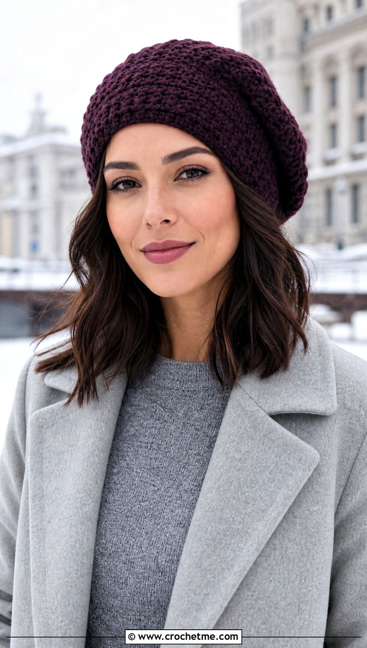 Crochet Tam Hat With Sweater Dress - 25 crochet hat for beginners outfit ideas