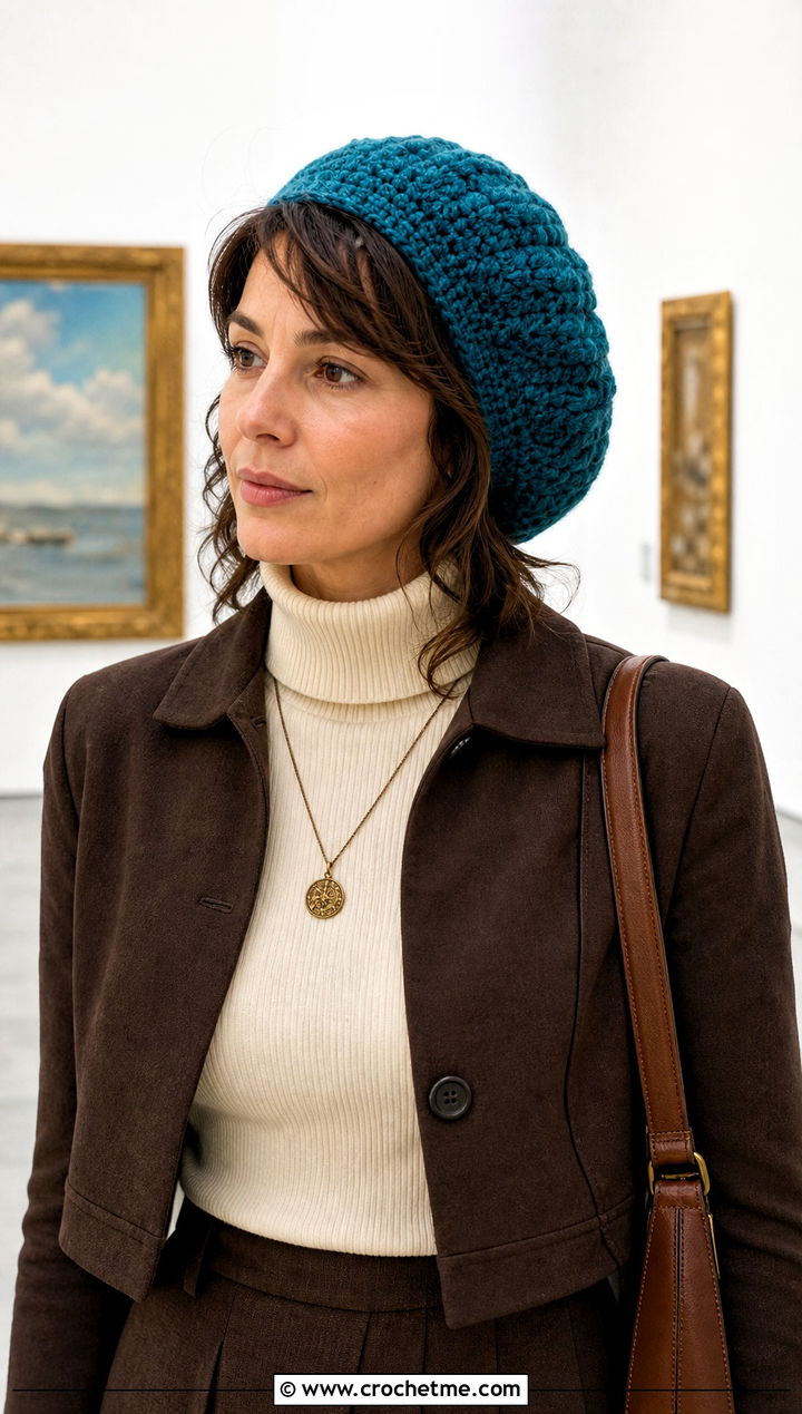 Crochet Tam Hat With Turtleneck And Maxi Skirt - 30 Quick And Easy Crochet Hat outfit ideas