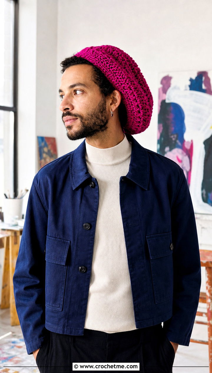 Crochet Tam With Artist Outfit - 30 men crochet hat outfit ideas