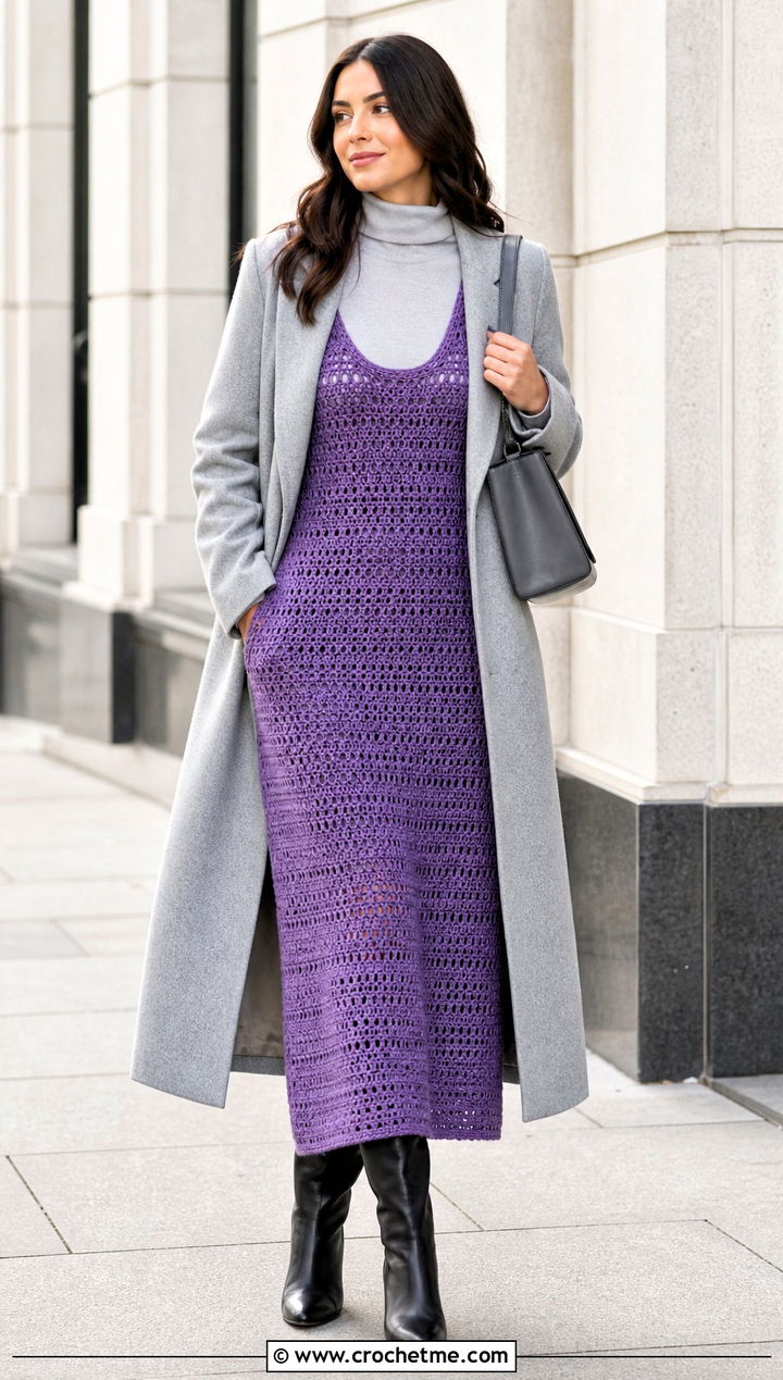 Crochet Tank Dress With Turtleneck And Boots - 30 modest crochet dress outfit ideas