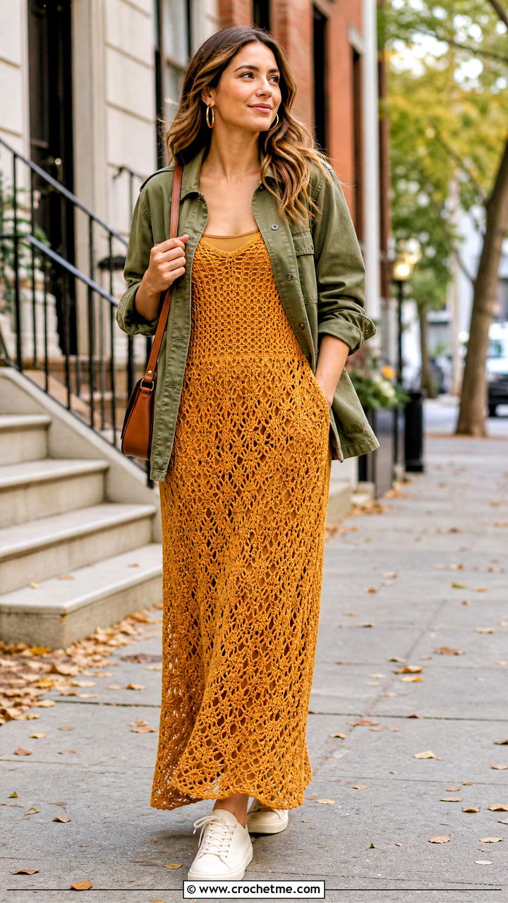 Crochet Tank Gown With Utility Jacket - 35 crochet gown for ladies outfit ideas