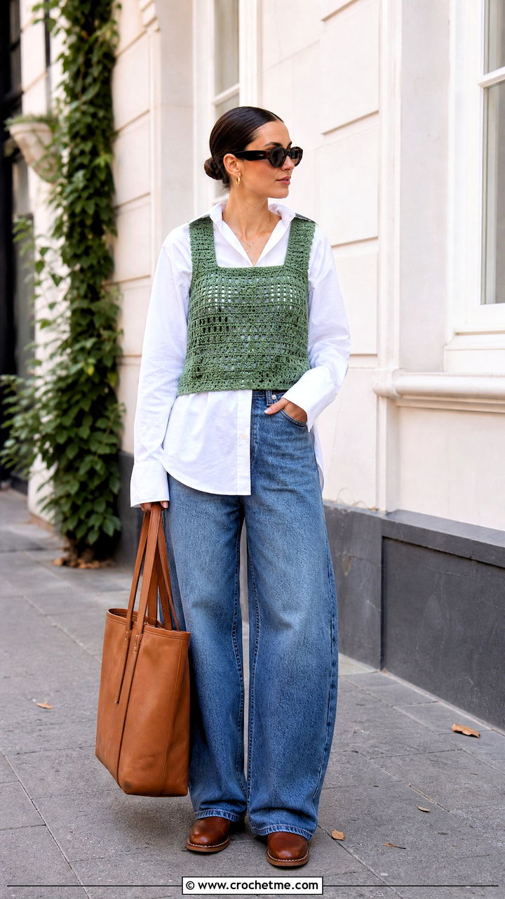 Crochet Tank Top Over Oxford Shirt - 35 crochet fall clothes and outfit ideas