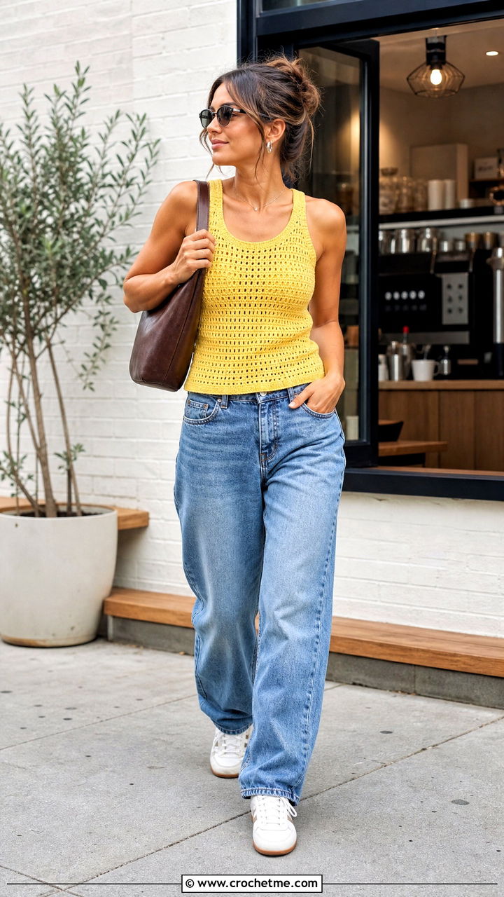 Crochet Tank Top With Barrel Jeans - 35 styling crochet tops outfit ideas
