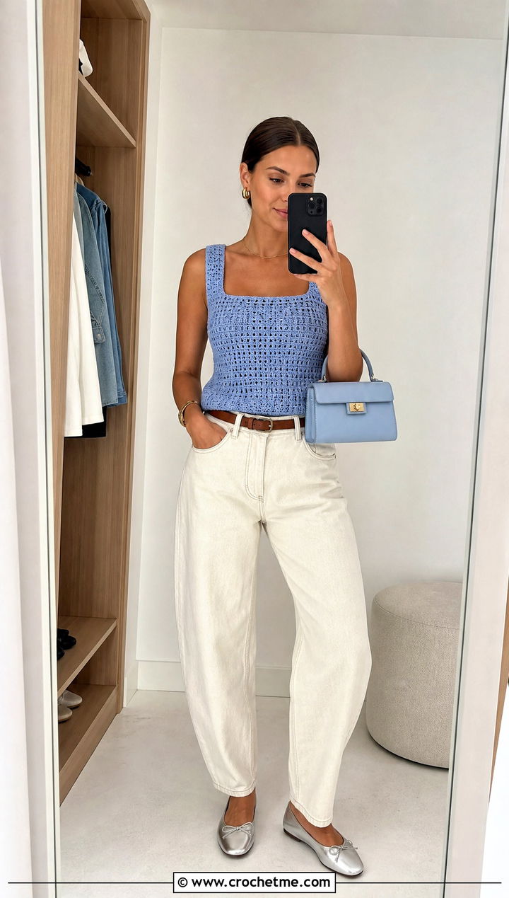 Crochet Tank Top With Barrel Jeans - 25 Crochet Projects Aesthetic Clothes and outfit ideas