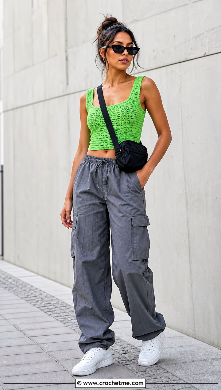 Crochet Tank Top With Cargo Pants - 20 Quick Crochet Clothes and outfit ideas