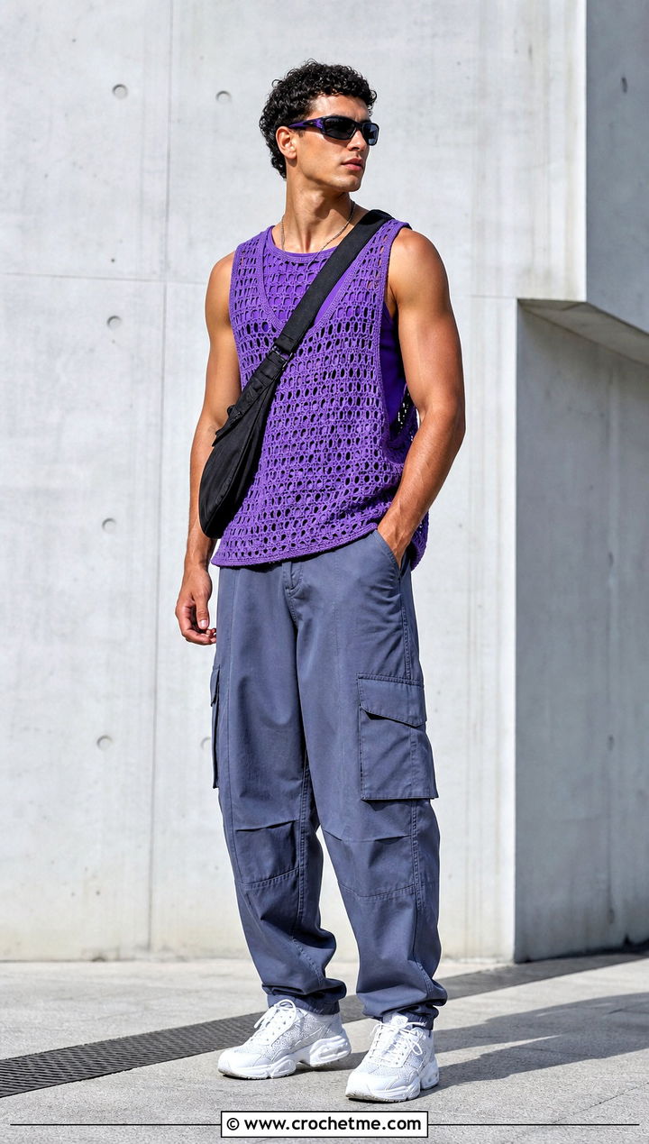 Crochet Tank Top With Cargo Pants - 35 crochet mens clothes and outfit ideas