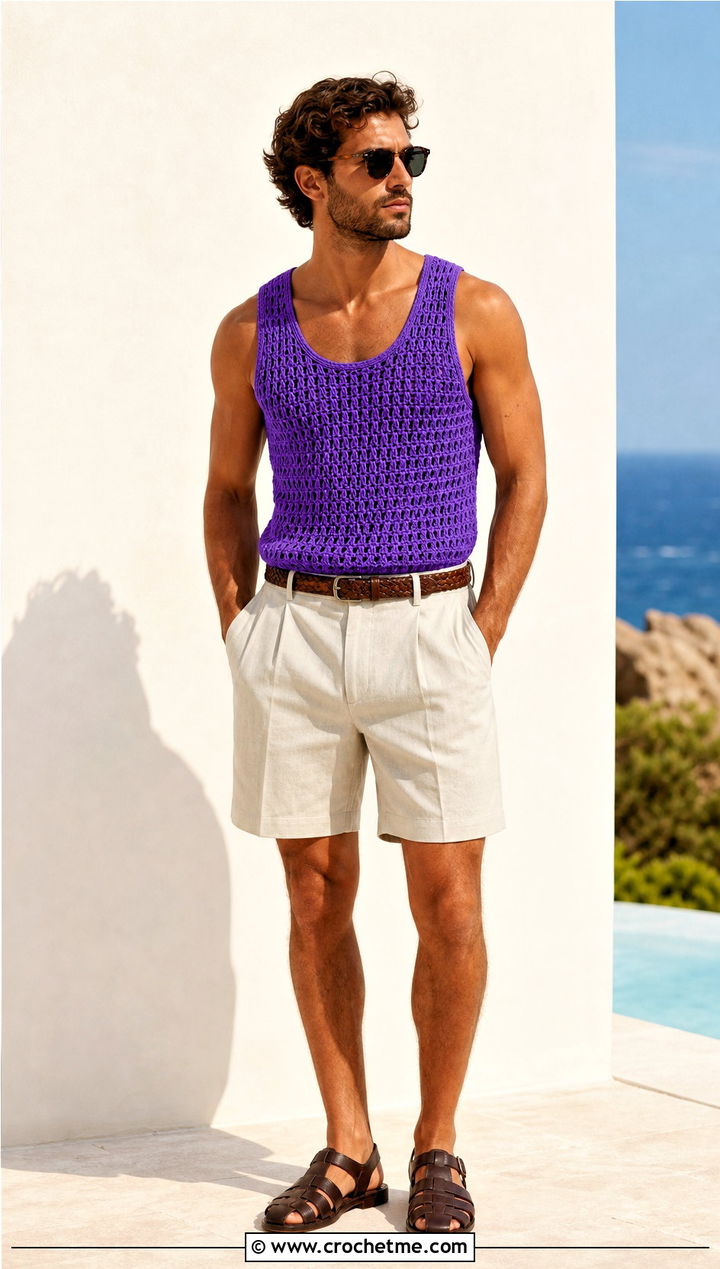 Crochet Tank Top With Tailored Shorts - 25 crochet clothes men ideas