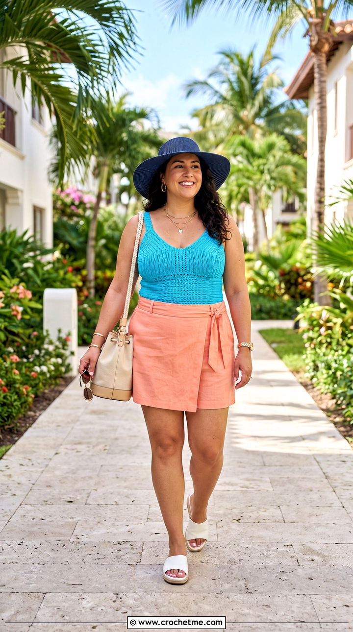 Crochet Tankini With Wrap Shorts - 15 vibrant crochet swimwear outfit ideas