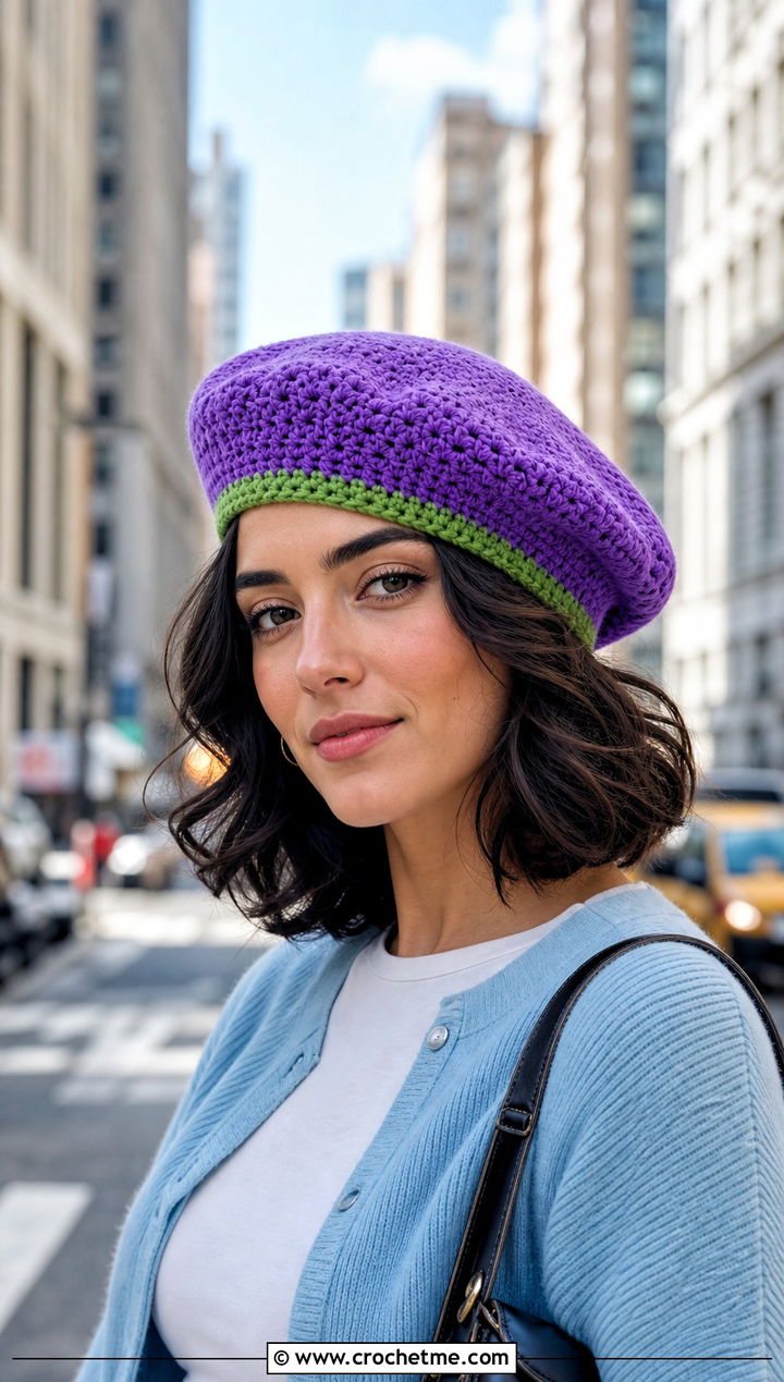 Crochet Team Beret With Cardigan And Straight Leg Jeans - 20 Crochet Team Hat outfit ideas
