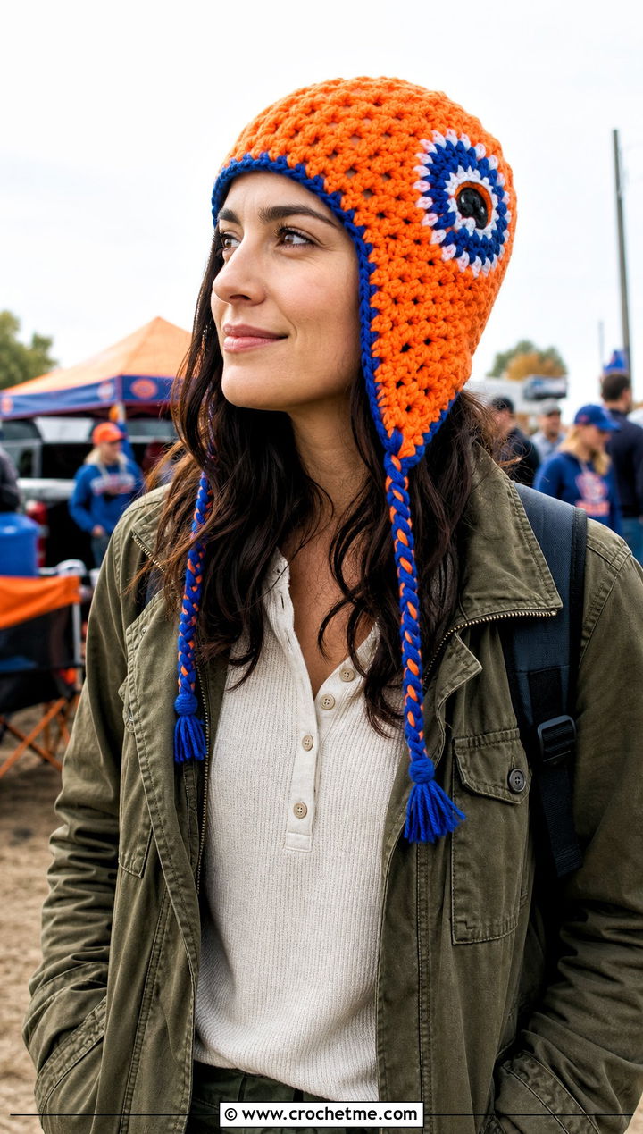 Crochet Team Earflap Hat With Utility Jacket - 15 Crochet Football Team Hat outfit ideas