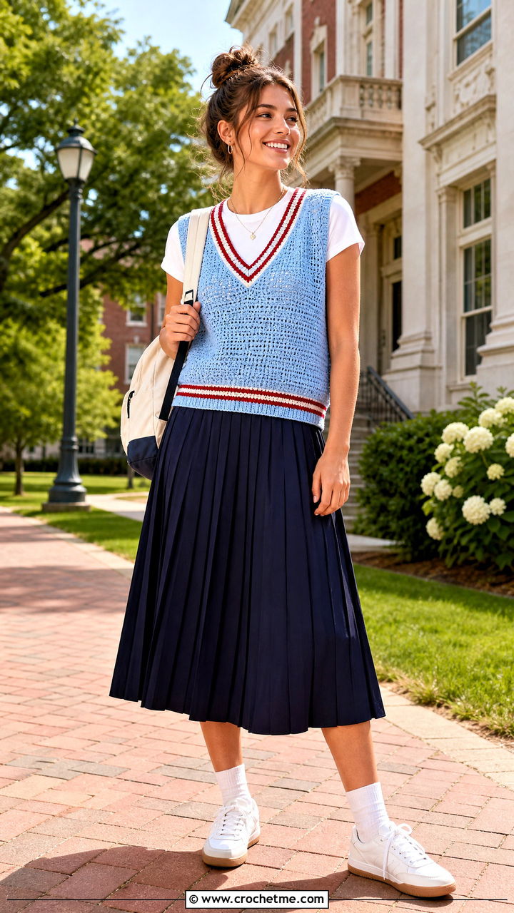 Crochet Tennis Vest With Pleated Skirt - 35 crochet outfit ideas