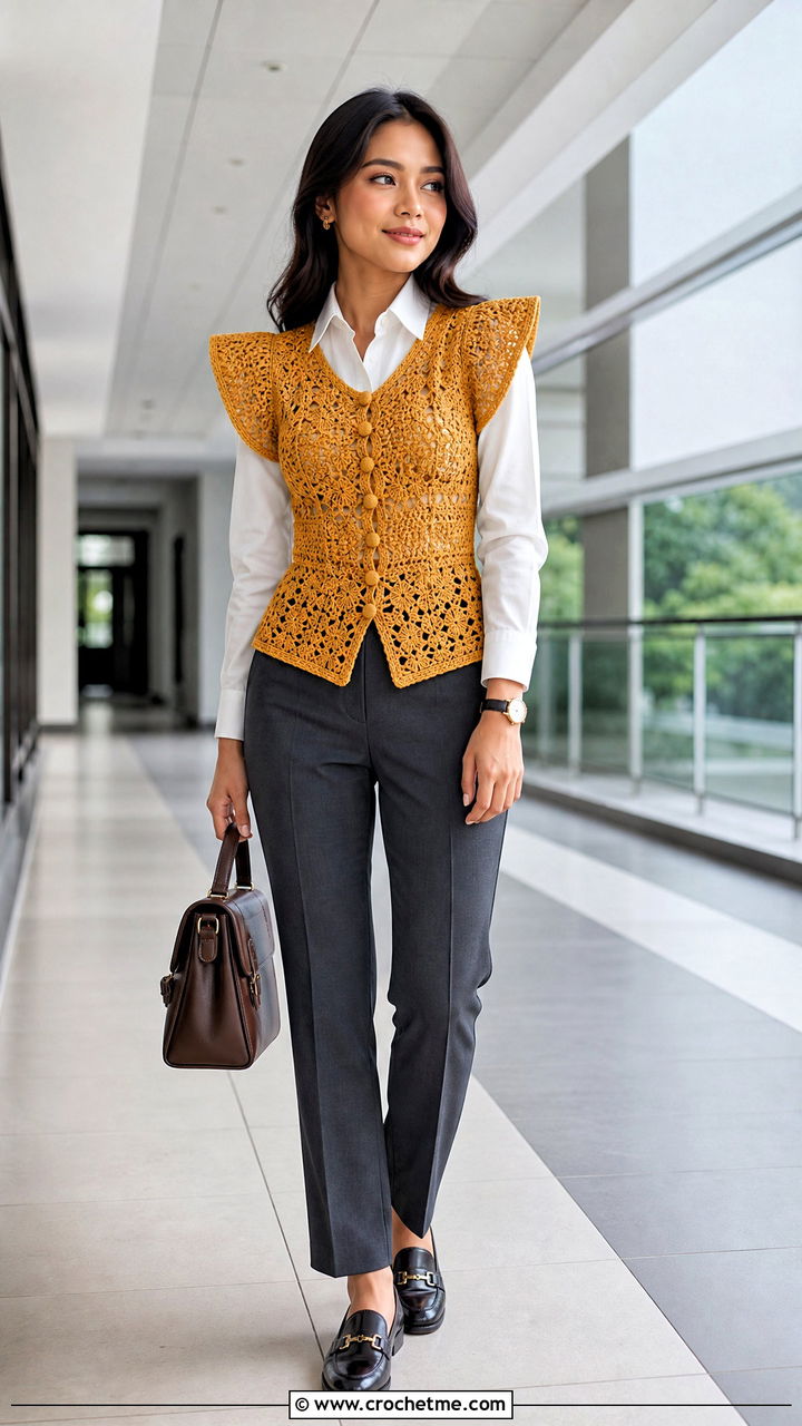 Crochet Terno Vest Top With White Shirt And Trousers - 35 crochet filipiniana top outfit ideas