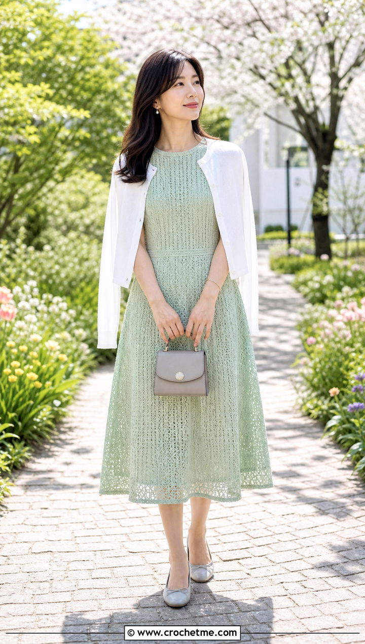 Crochet Thread A Line Dress With Ballet Flats - 25 Crochet Thread Dress outfit ideas