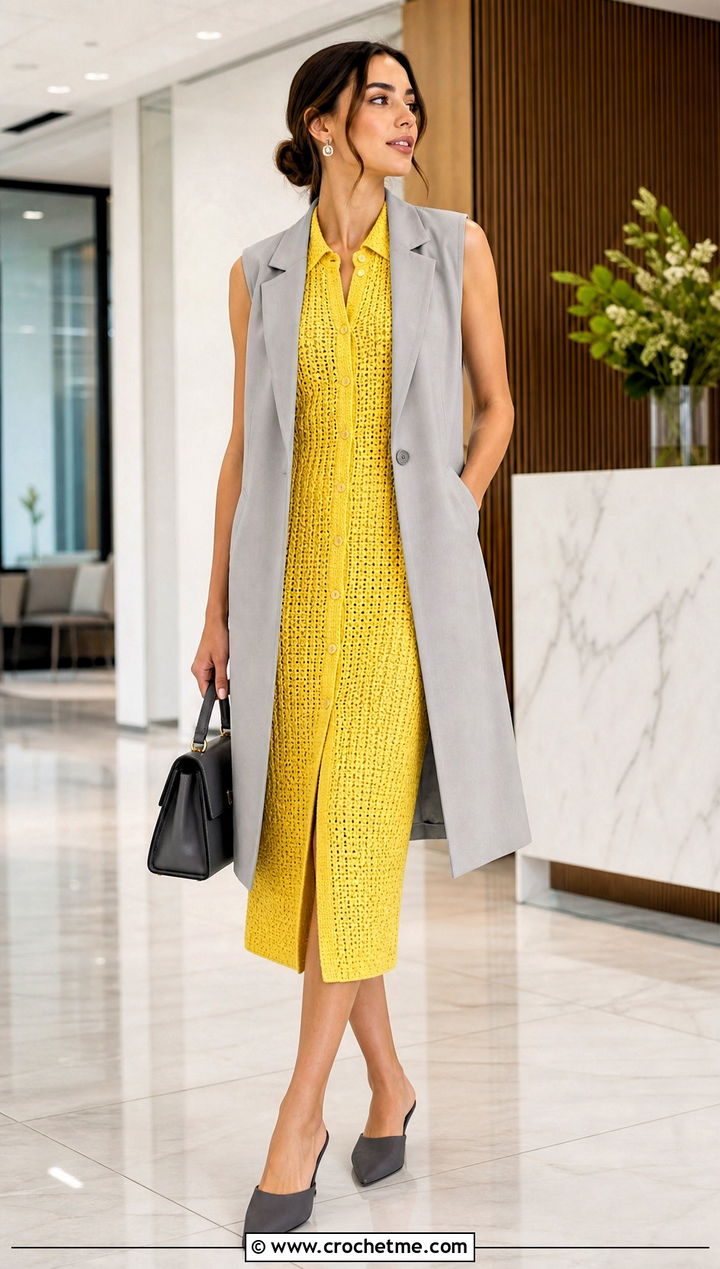 Crochet Thread Shirt Dress With Tailored Vest - 25 Crochet Thread Dress outfit ideas