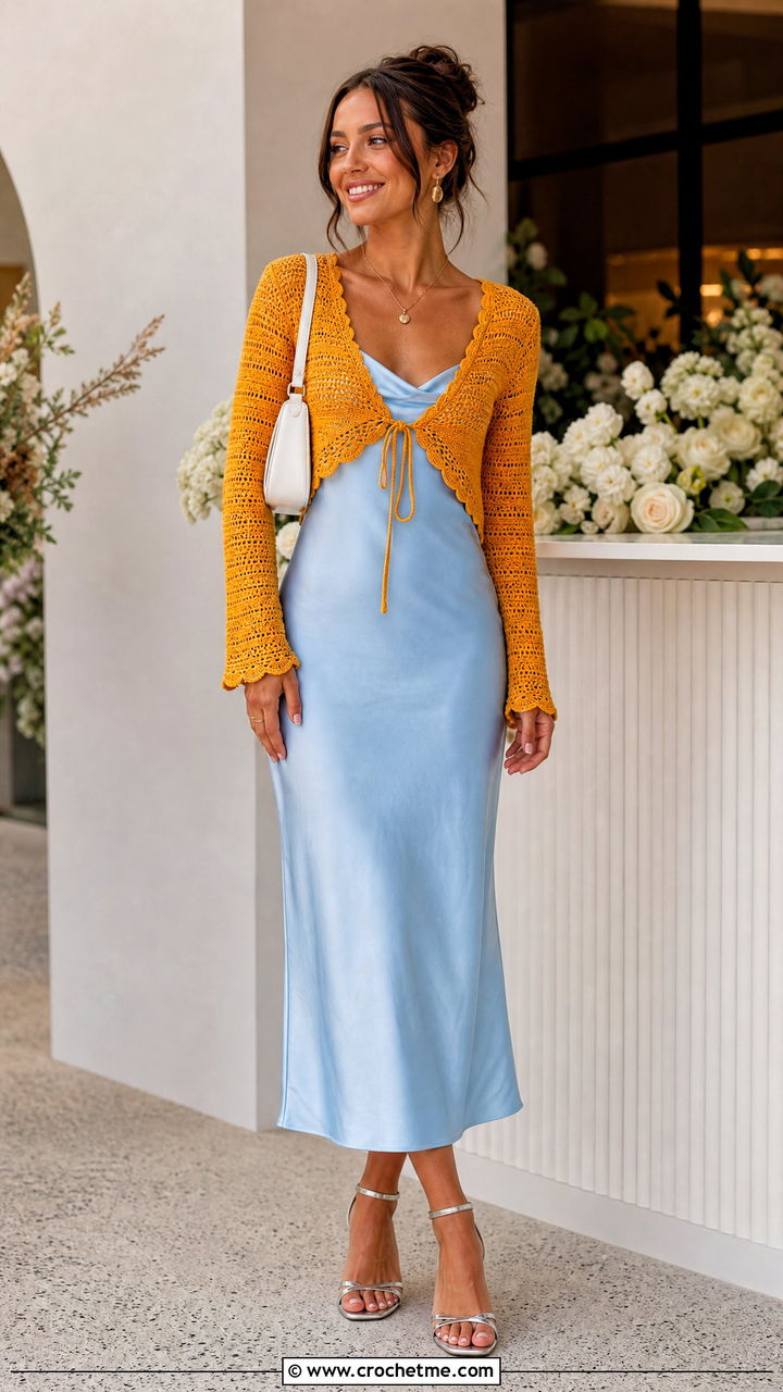 Crochet Tie Front Top With Slip Dress - 35 crochet fitted top outfit ideas