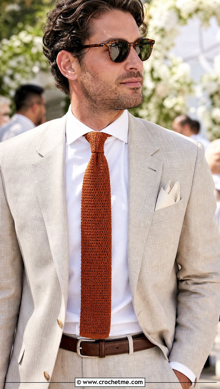 Crochet Tie With Linen Suit - 25 crochet men's clothes and outfit ideas