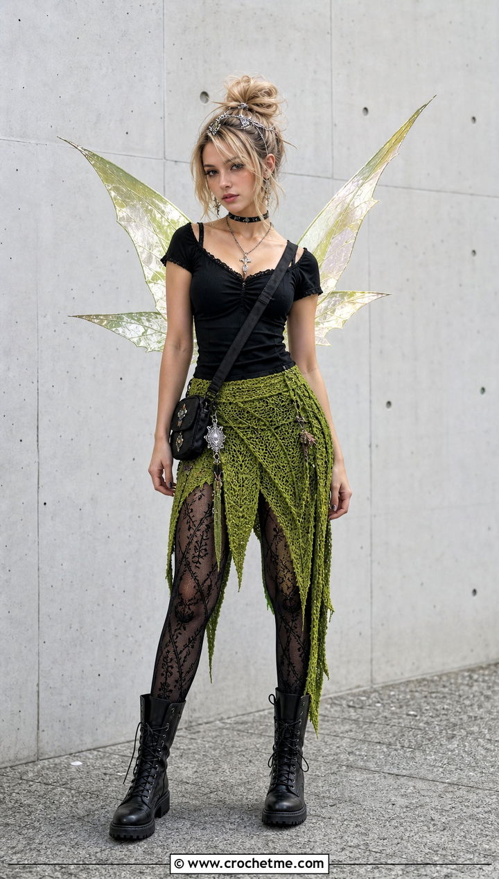 Crochet Tinkerbell Asymmetrical Skirt Costume - 30 crochet tinkerbell costume outfit ideas