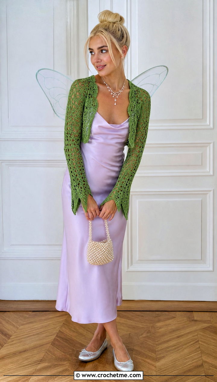 Crochet Tinkerbell Cardigan And Slip Dress Costume - 30 crochet tinkerbell costume outfit ideas