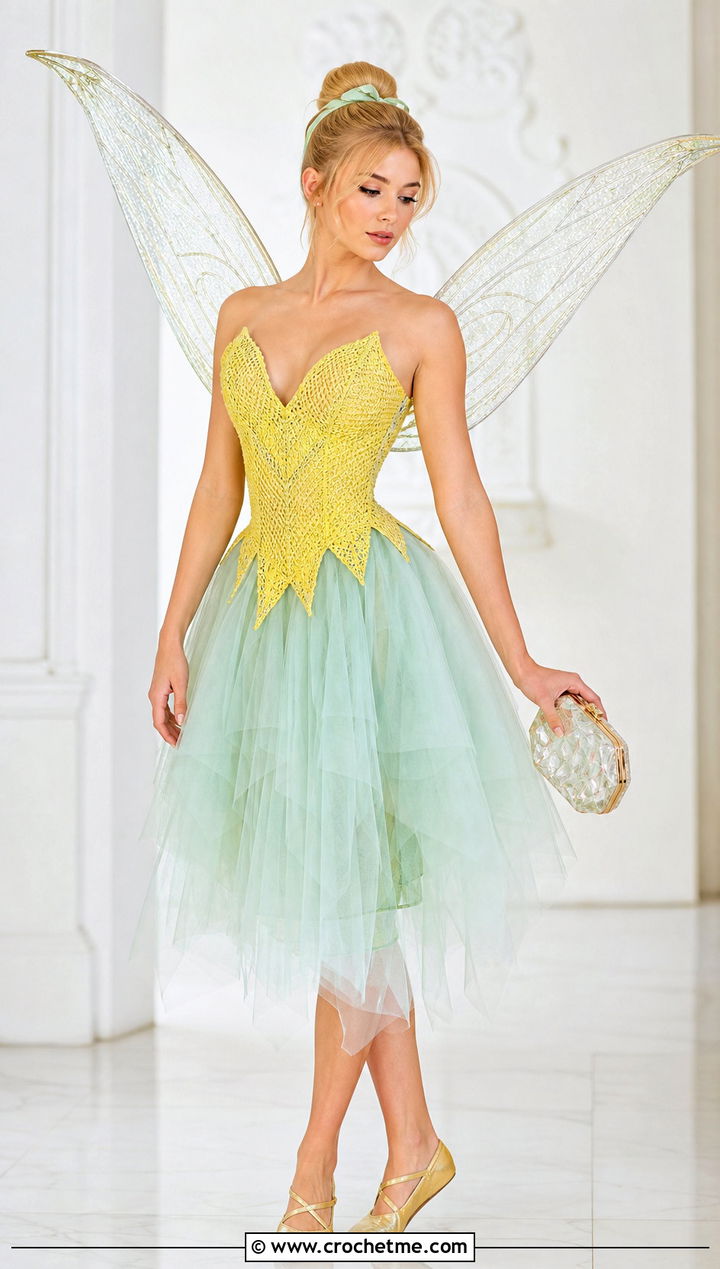 Crochet Tinkerbell Corset Top And Tulle Skirt Costume - 30 crochet tinkerbell costume outfit ideas