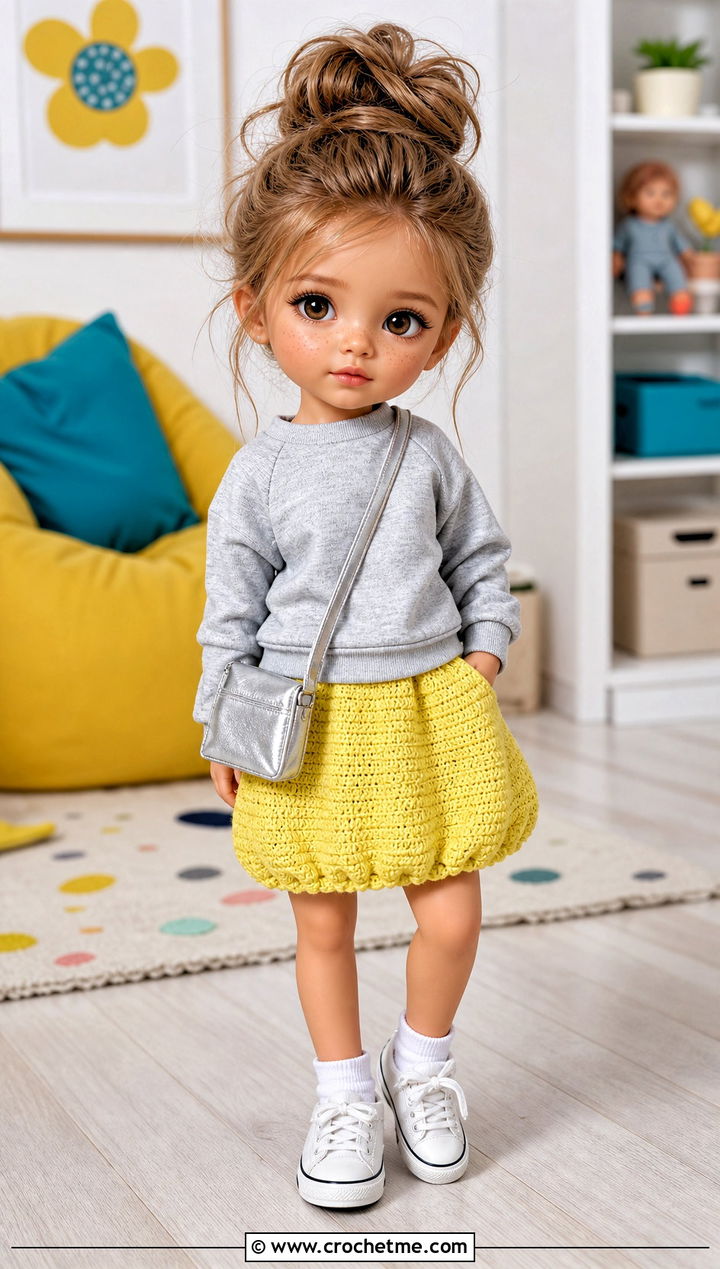 Crochet Tiny Doll Bubble Skirt With Sweatshirt - 20 Crochet Tiny Doll Clothes and outfit ideas