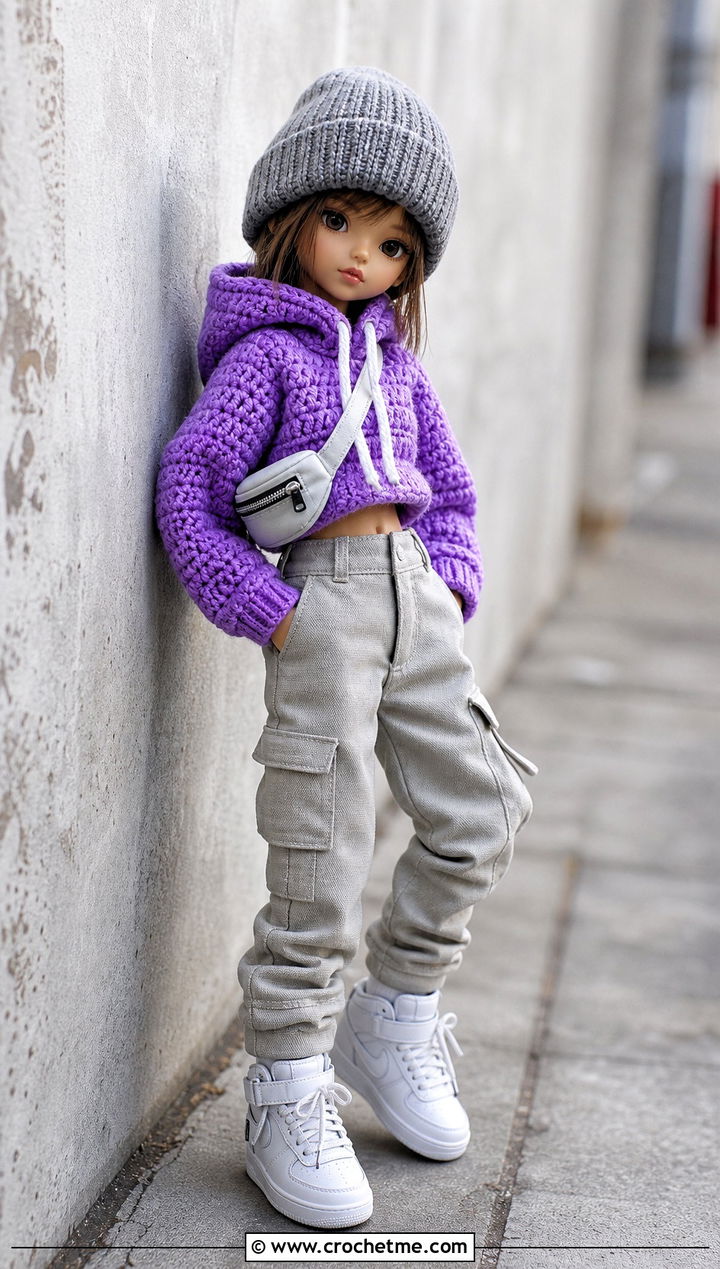 Crochet Tiny Doll Hoodie With Cargo Pants - 20 Crochet Tiny Doll Clothes and outfit ideas