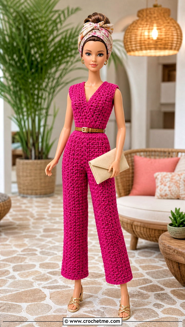 Crochet Tiny Doll Jumpsuit With Belt - 20 Crochet Tiny Doll Clothes and outfit ideas