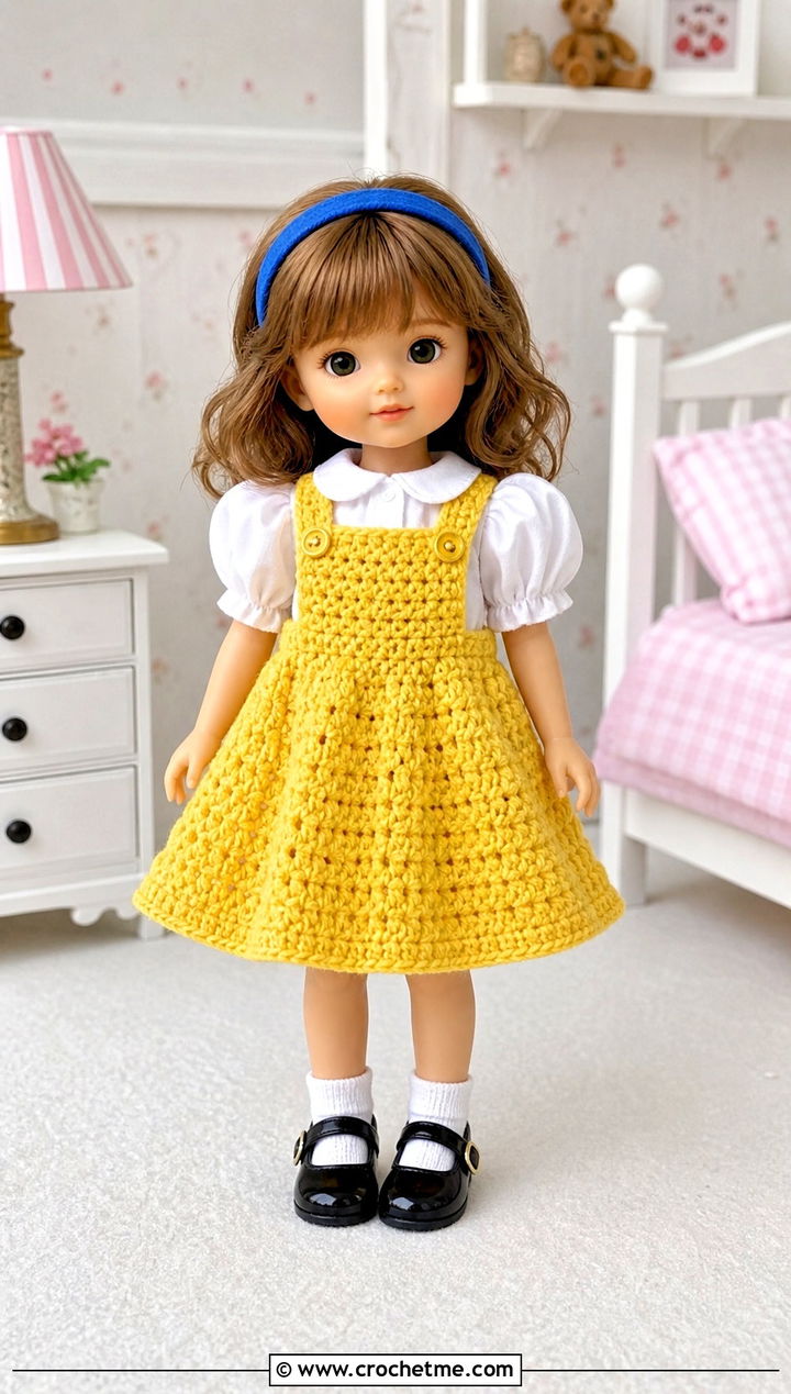 Crochet Tiny Doll Pinafore Dress Outfit - 20 Crochet Tiny Doll Clothes and outfit ideas