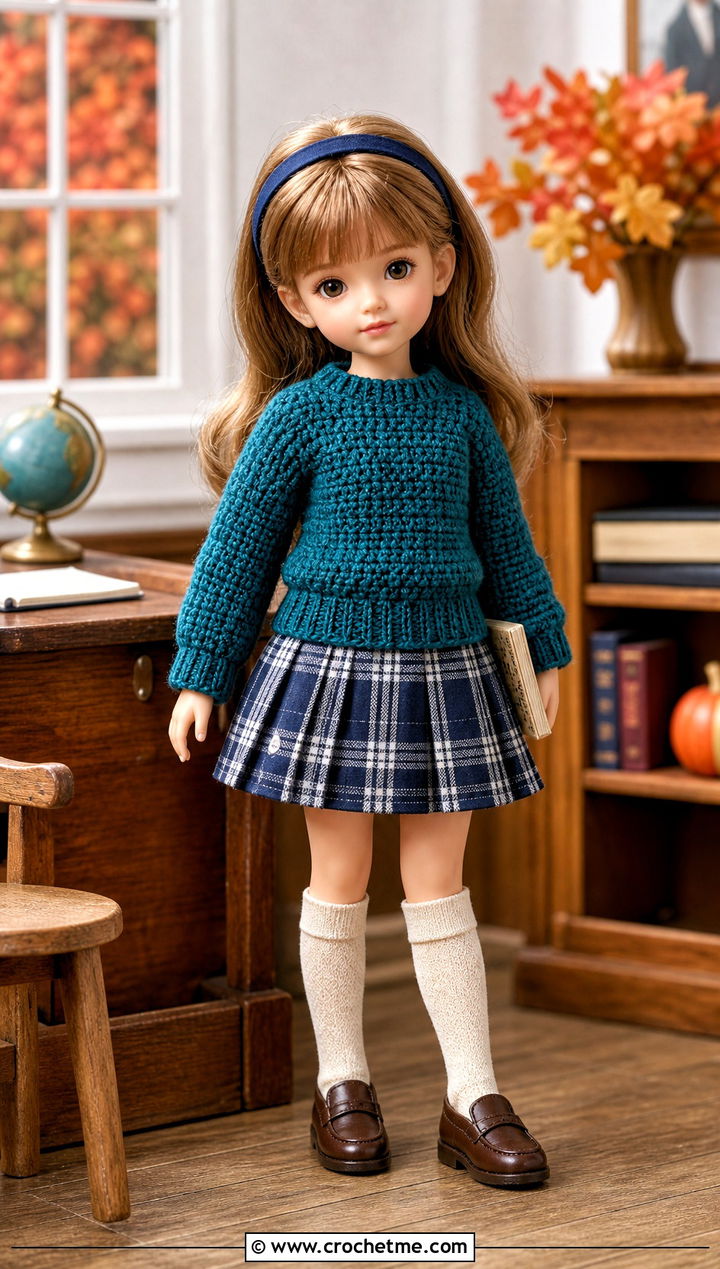 Crochet Tiny Doll Sweater With Pleated Skirt - 20 Crochet Tiny Doll Clothes and outfit ideas