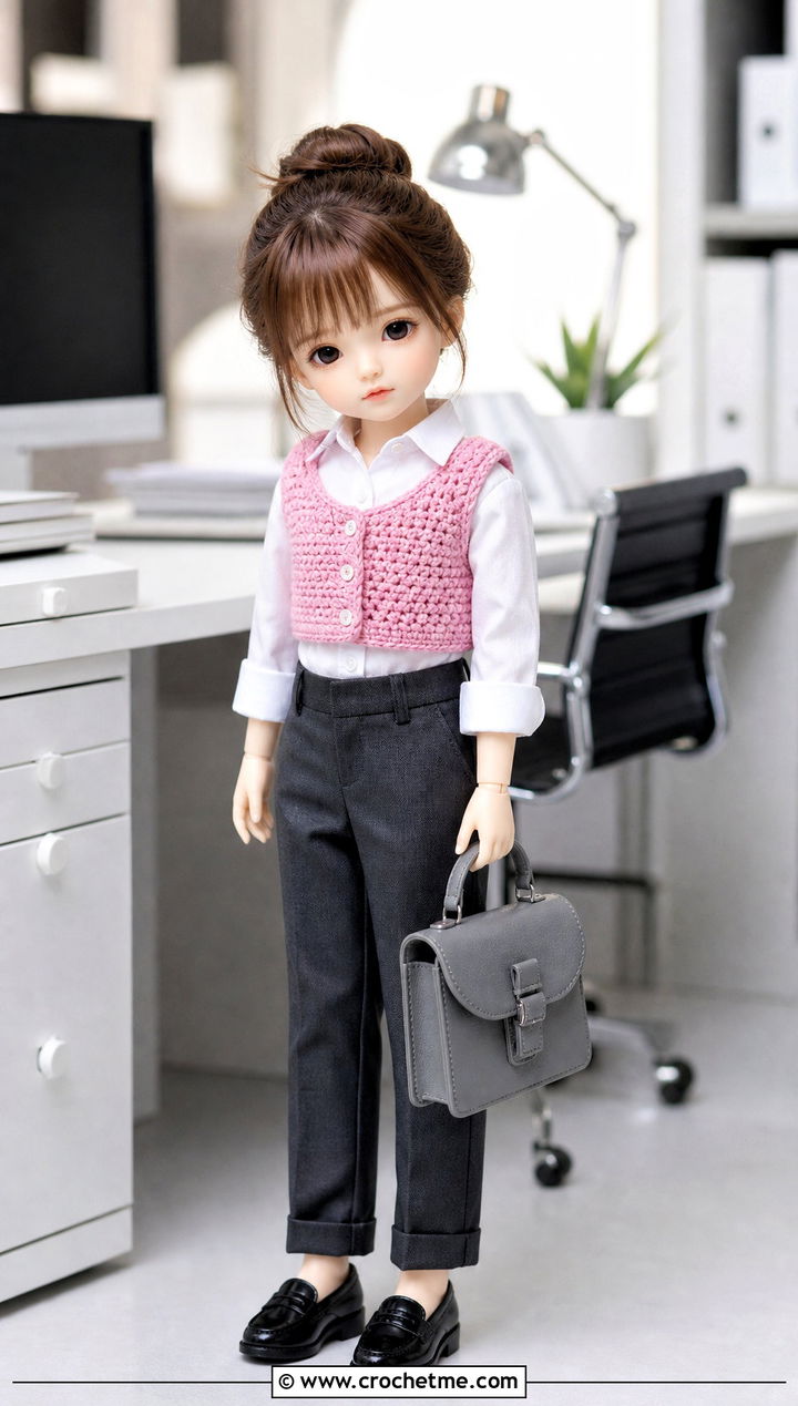 Crochet Tiny Doll Vest With Button Up Shirt - 20 Crochet Tiny Doll Clothes and outfit ideas
