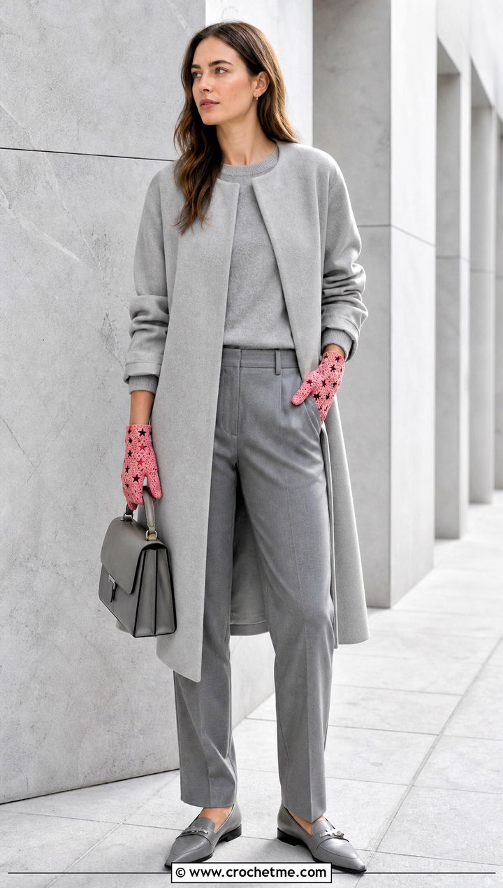 Crochet Tiny Star Gloves With Minimalist Separates - 35 crochet star gloves outfit ideas