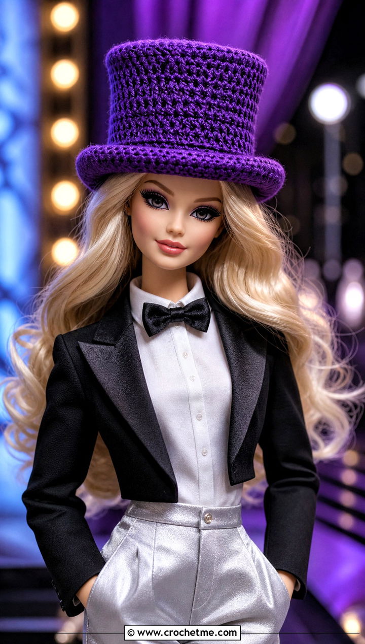 Crochet Top Hat With Tuxedo Jacket And Satin Trousers - 35 crochet hat for doll outfit ideas