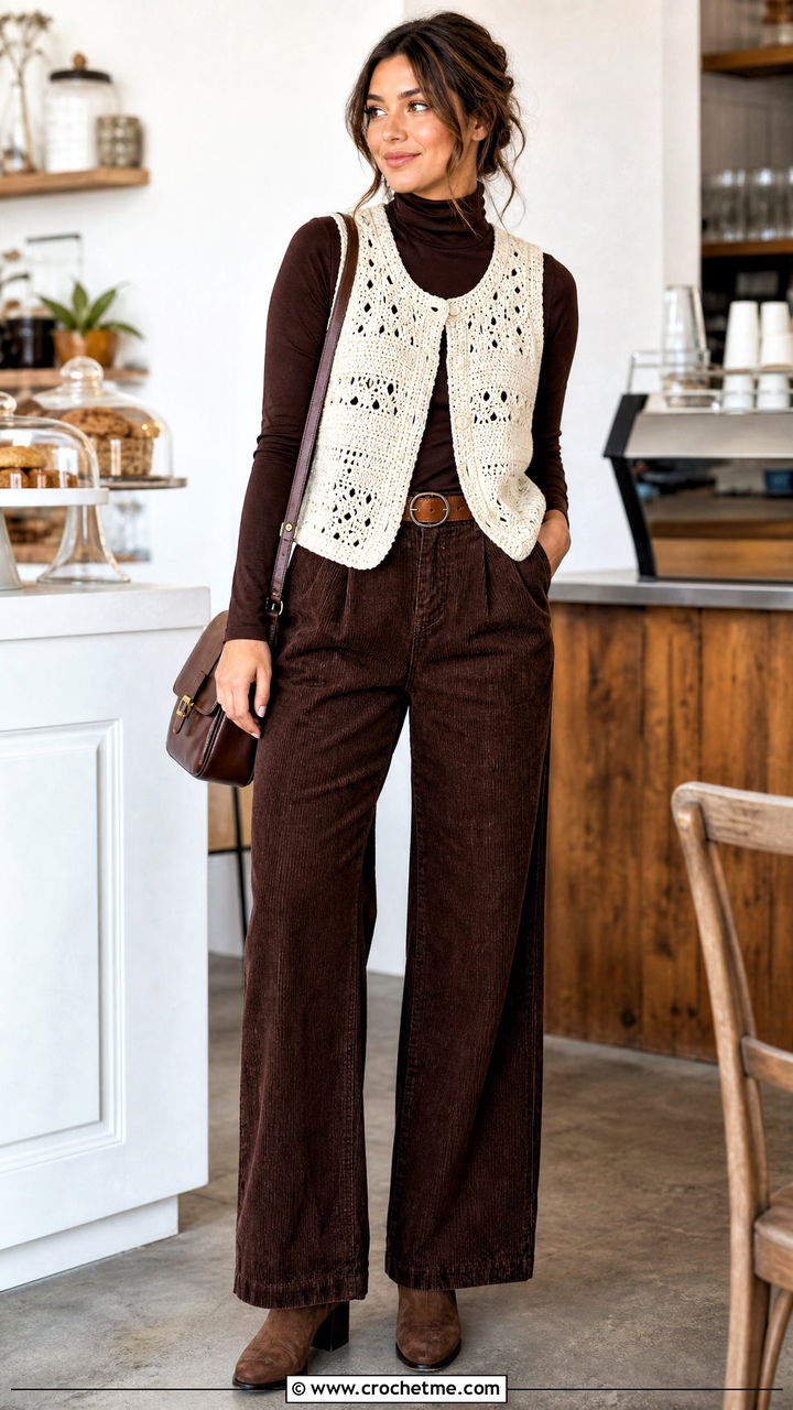 Crochet Top With Corduroy Pants - 35 crochet tops outfit ideas
