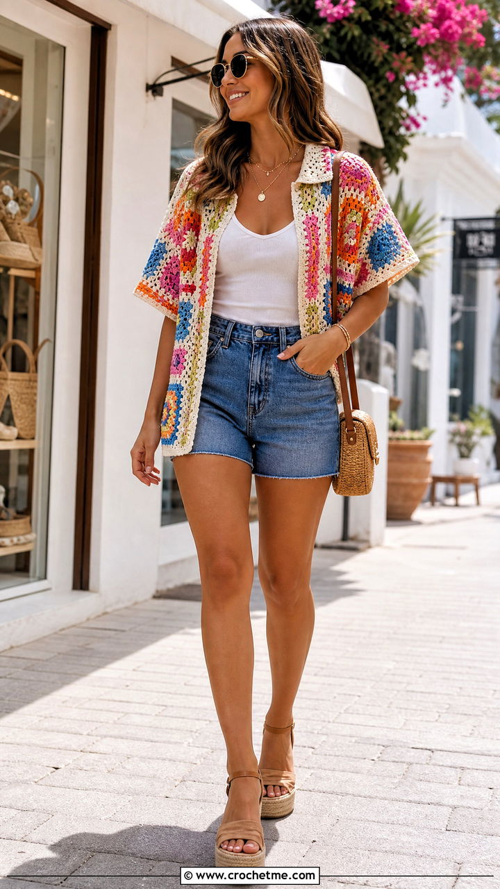 Crochet Top With Denim Shorts - 35 crochet top outfit ideas