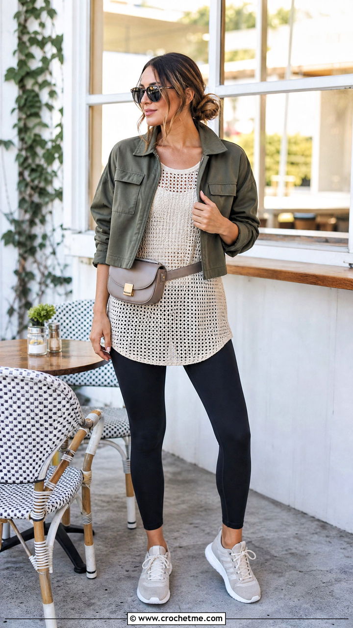 Crochet Top With Leggings And An Open Jacket - 35 crochet top outfit ideas