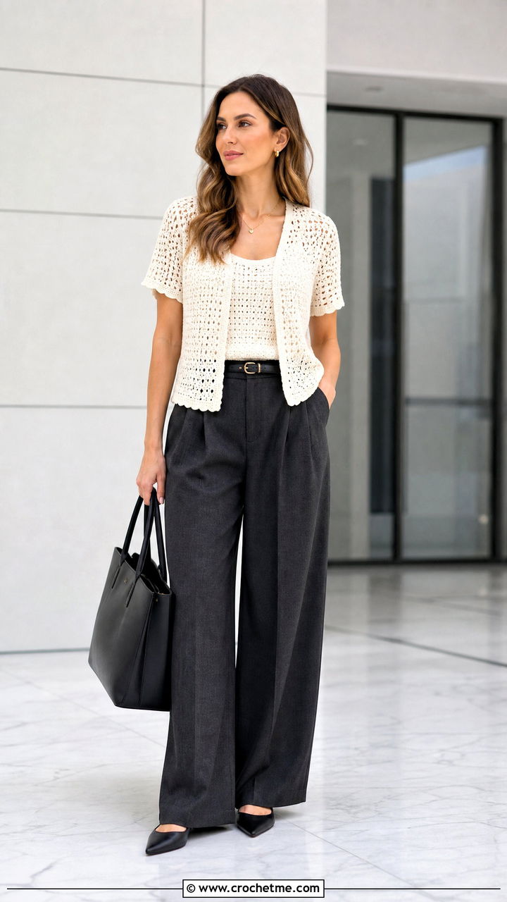 Crochet Top With Wide Leg Trousers - 35 crochet tops outfit ideas