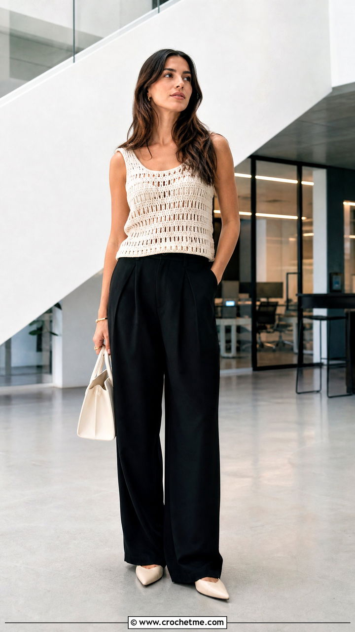 Crochet Top With Wide Leg Trousers - 35 crochet top outfit ideas