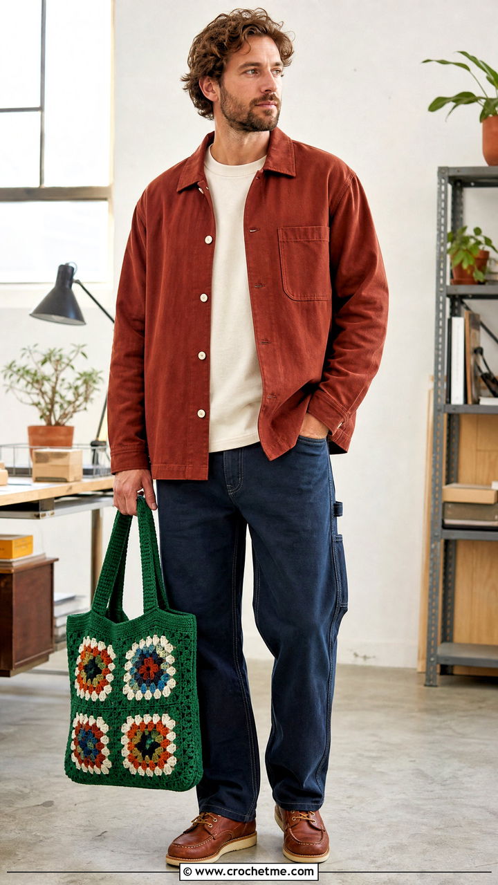 Crochet Tote Bag With Workwear Outfit - 35 crochet outfits for men outfit ideas