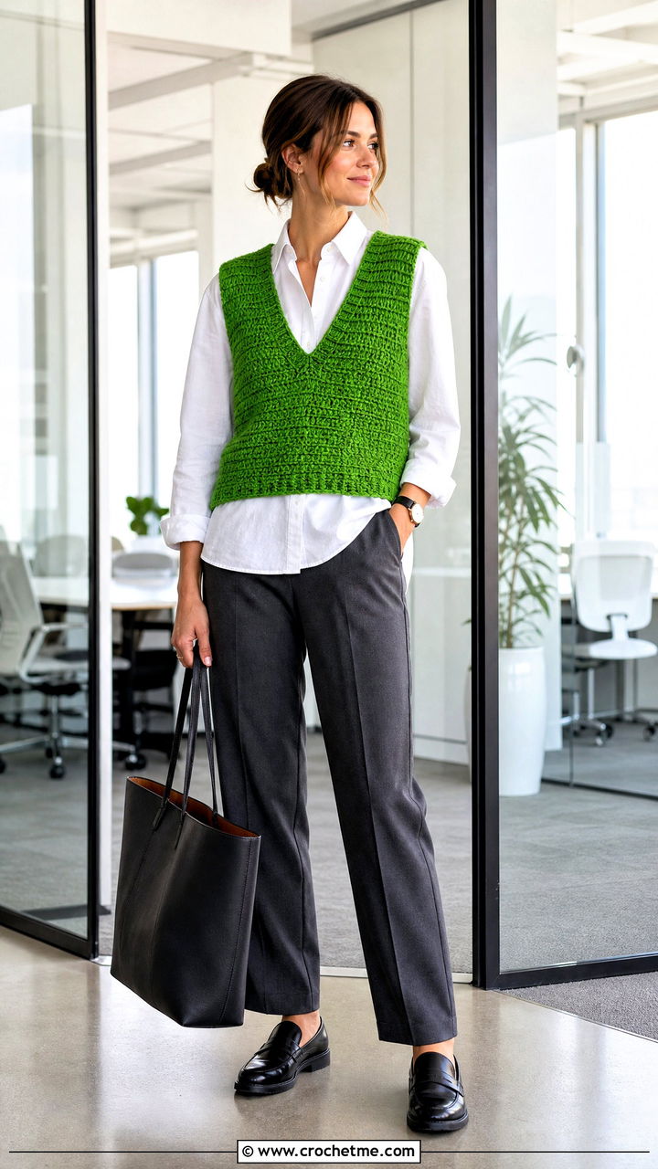 Crochet Towel Vest Top With Button Down Shirt - 35 crochet towel tops outfit ideas
