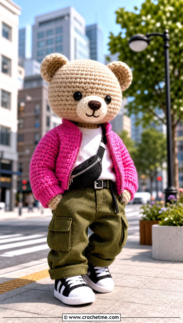 Crochet Toy Bomber Jacket With Cargo Pants - 25 Crochet Toy Clothes and outfit ideas