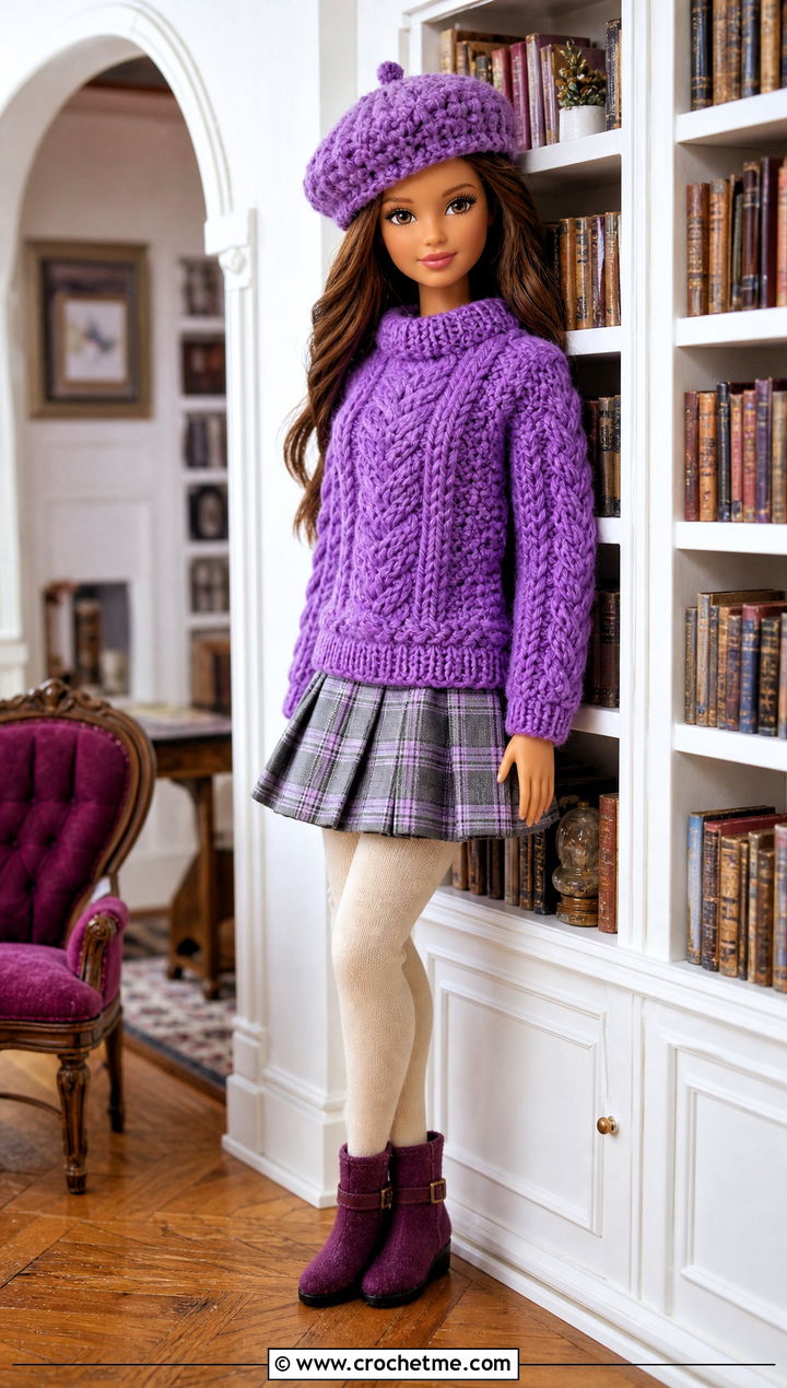 Crochet Toy Cable Sweater With Plaid Skirt - 25 Crochet Toy Clothes and outfit ideas