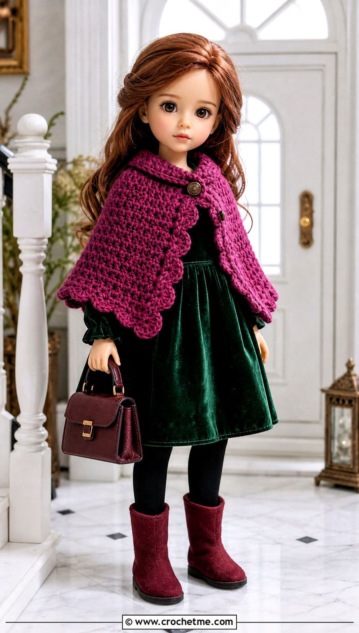 Crochet Toy Cape With Velvet Dress - 25 Crochet Toy Clothes and outfit ideas