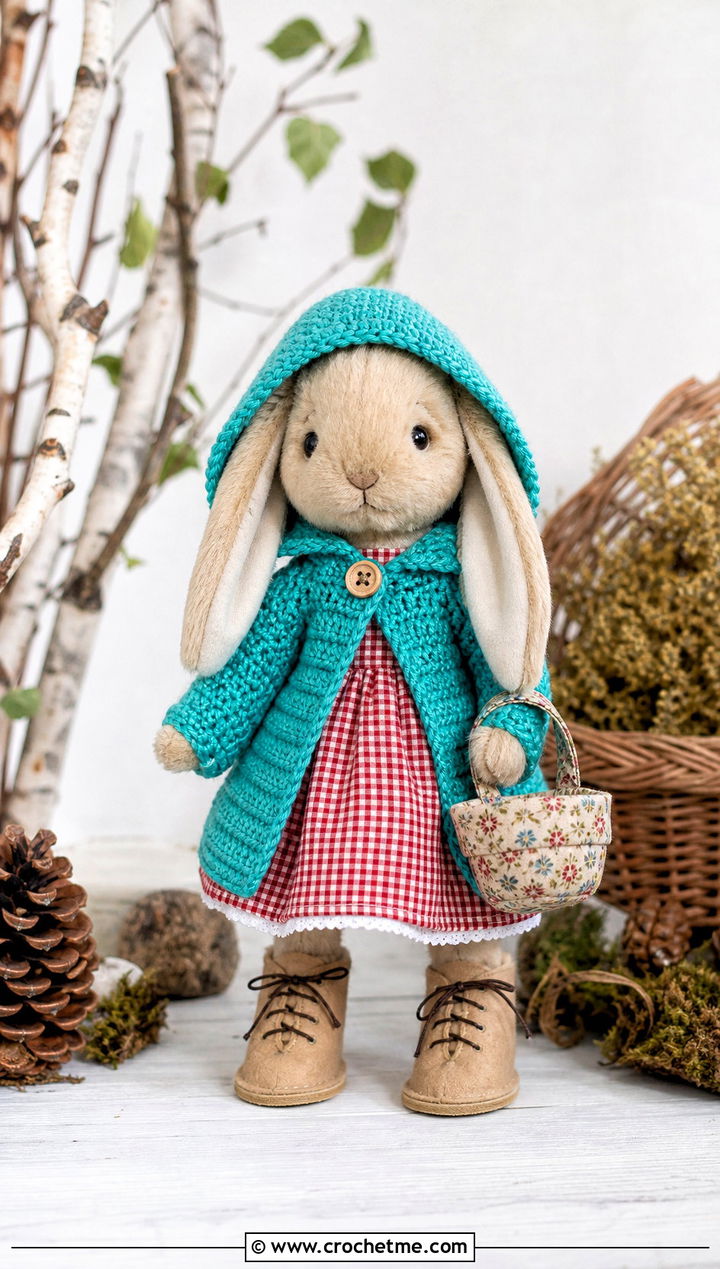 Crochet Toy Hooded Coat With Gingham Dress - 25 Crochet Toy Clothes and outfit ideas