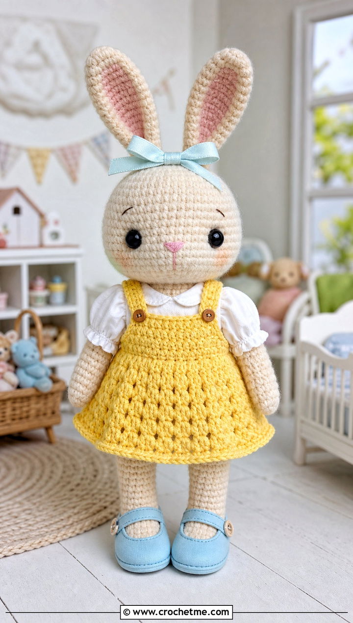 Crochet Toy Pinafore Dress With Cotton Blouse - 25 Crochet Toy Clothes and outfit ideas