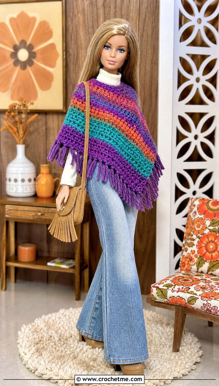 Crochet Toy Poncho With Flared Jeans - 25 Crochet Toy Clothes and outfit ideas