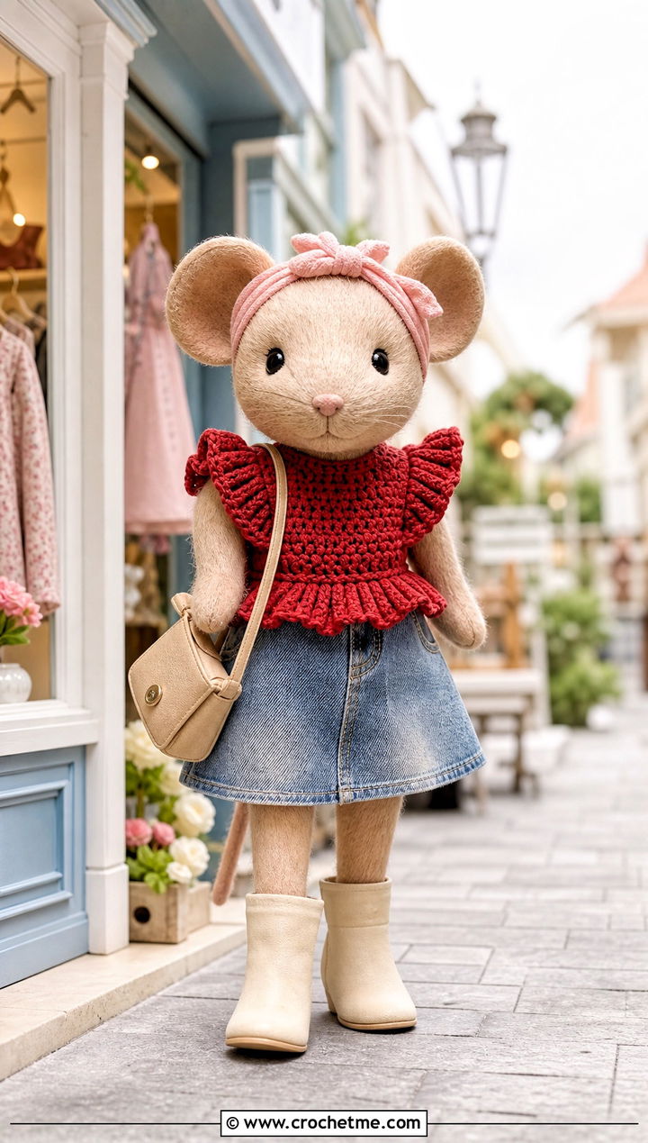 Crochet Toy Ruffle Top With Denim Skirt - 25 Crochet Toy Clothes and outfit ideas