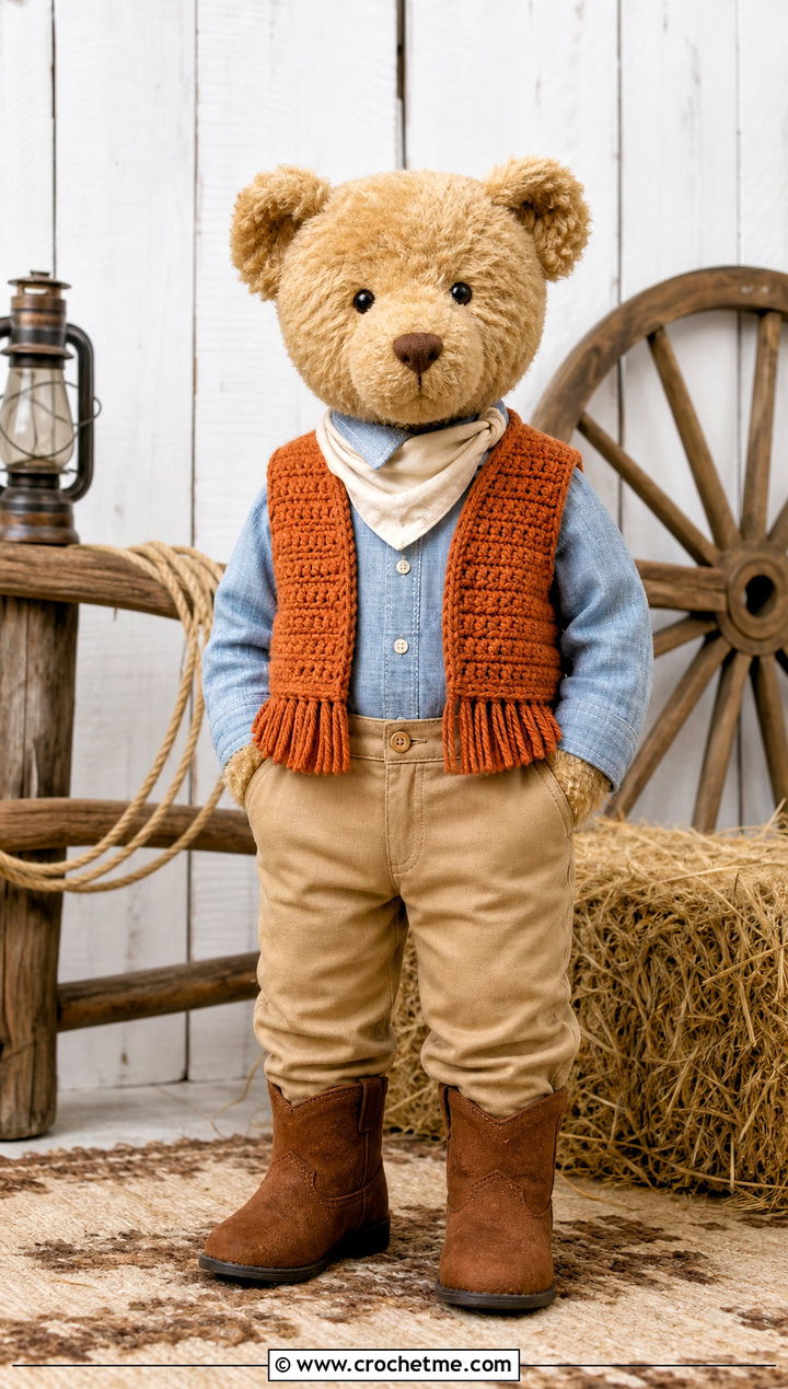 Crochet Toy Western Vest With Chambray Shirt - 25 Crochet Toy Clothes and outfit ideas