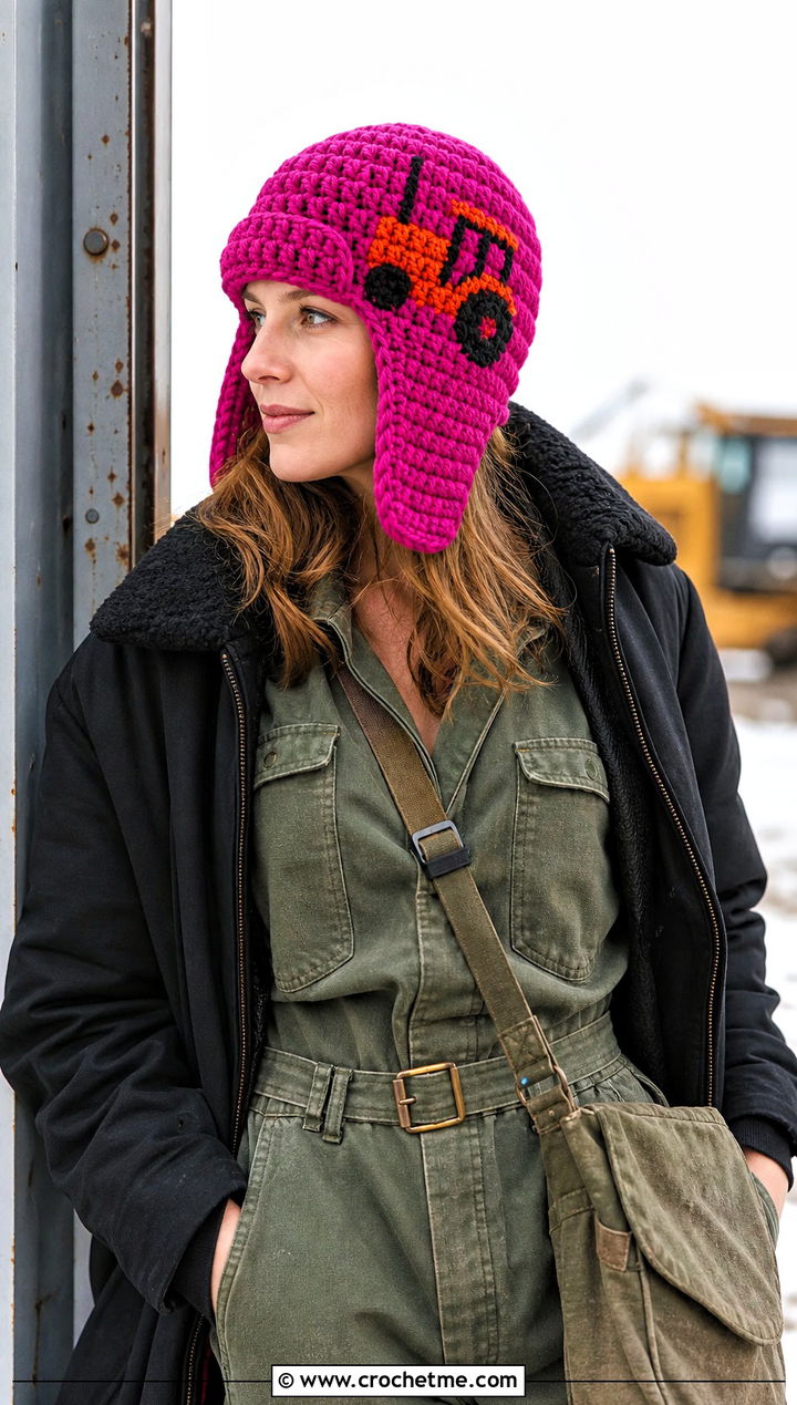 Crochet Tractor Trapper Hat With Utility Jumpsuit - 20 Crochet Tractor Hat outfit ideas