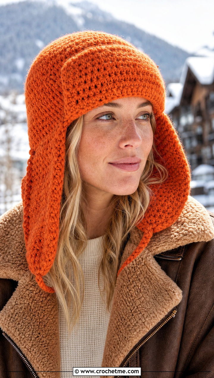 Crochet Trapper Flap Hat With Shearling Jacket - 30 crochet flap hat outfit ideas