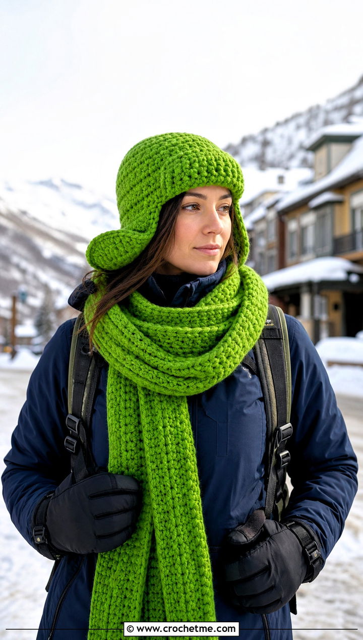 Crochet Trapper Hat And Oversized Scarf With Parka - 25 crochet hat scarf outfit ideas